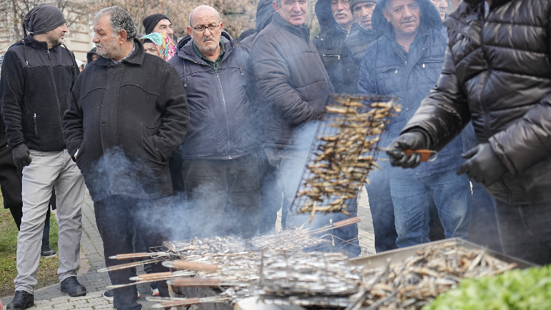 Binlerce kişi, 1 ton hamsi için bekledi