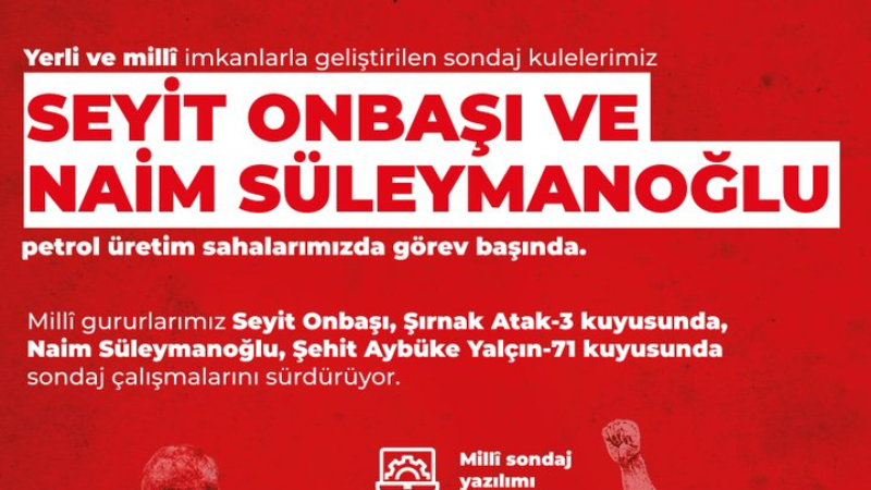 ’Seyit Onbaşı’ ve ’Naim Süleymanoğlu’ sondaj kuleleri iş başında