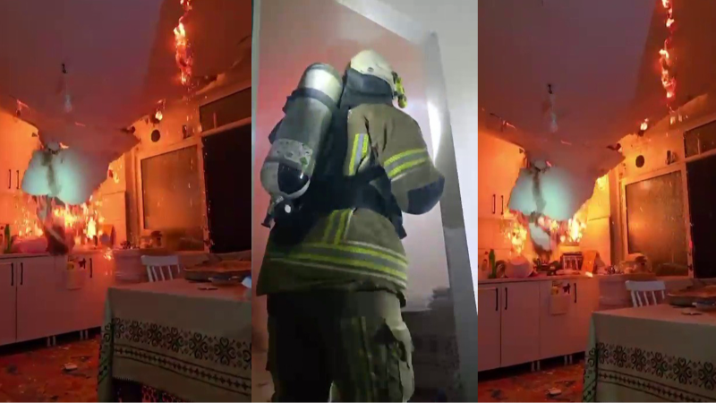 Yangında tavan çöktü, itfaiye ekipleri ölümden döndü